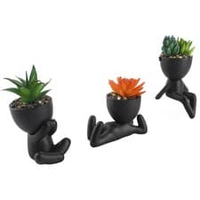 Image of 3-Piece Set Black Figure Ceramic Pot With Artificial Succulent Plants