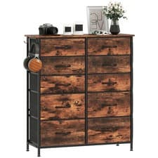 Image of HOMCOM Fabric Chest of Drawers, 10 Drawer Dresser for Bedroom, Rustic Brown