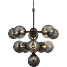 Image of Multi Arm Hanging Ceiling Pendant Light - Black Chrome Plate & Smoked Glass