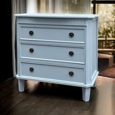 Image of Chest of Drawers | 3 Drawer Dresser 68cm Fluted Bedroom Cabinet & Wood Top Unit