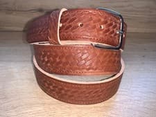 Image of Chestnut Brown Cross Weave Belt Hand Embossed Real Full Leather 38mm xxl v22