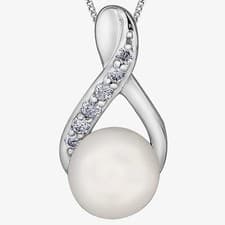 Image of 9ct White Gold Freshwater Pearl and Diamond Twist Pendant P3574W-10