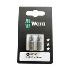 Image of Wera 851/1 Z Phillips Screwdriver Bits 1/4" Hexagon Drive (PH 3, Pack of 2)