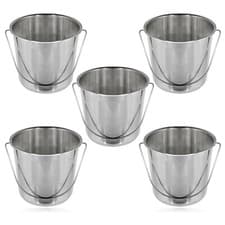 Image of 12 Litre Large Heavy Duty Stainless Steel Garden 12L Pail Bucket + Handle x 5
