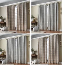 Image of Lined Heavy Curtains Pair Ring Top Eyelet Jacquard Abstract Room Darkening Drape