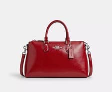 Image of ☂️🍄Coach Georgia☄️MEDIUM☄️Satchel Bag Silver/Red CV942 NWT👍👍👍👍👍