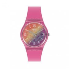 Image of A Beautiful 2021 Swatch Quartz Watch GP174 ORANGE DISCO FEVER, UNWORN Box Papers