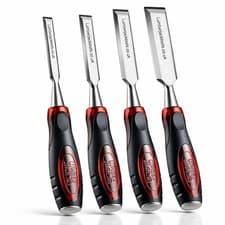 Image of Chisel Set Wood Bevel Edge Strike Through Caps Shatterproof Handles 1/4 - 1 Inch