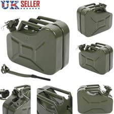 Image of Green 10L Metal Jerry Can with Spout Petrol Diesel Fuel Container for Emergency