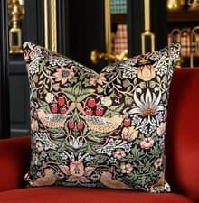 Image of New Velvet Cushion Cover Strawberry Thief by William Morris Handmade in Uk.