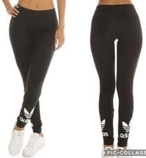 Image of ADIDAS WOMENS TREFOIL LOGO LEGGINGS BOTTOMS RUNNING PANT BLACK 10,12,14,16