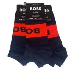 Image of 6x Pairs HUGO BOSS Low Cut Trainer Socks Navy / Red Cotton Brand New Uk 9-11