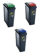Image of 25 Litre Narrow Slim Plastic Waste Recycle Recycling Bin with Flap Lid Home