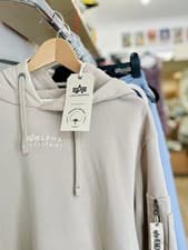 Image of Mens Beige Alpha Industries Hoodie Sweatshirt size Medium