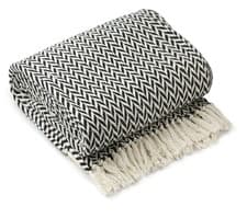 Image of 100% Cotton Herringbone Throw Geo Black Fringe Tassel Sofa Bed Chair Blanket New