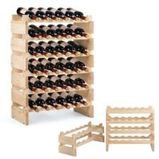 Image of 36 Bottles Wine Rack Freestanding Wine Storage Display Rack Pine Wood Wine Stand
