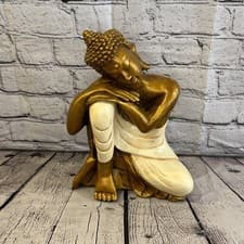 Image of White & Bronze 30cm x 20cm Thai Kneeling Buddha Sitting  Statue Resin Hindu