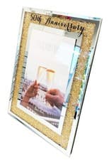 Image of 50th Wedding Anniversary Photo Frame Golden Mirror Glass 5 x 7 inches, Gold 