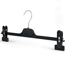 Image of Strong Black Plastic Clip Hangers for Trousers Skirts Adult Coat Clothes 40cm