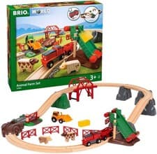 Image of BRIO World Farm Animal Toy Train Set for Kids Age 3 Years Up - Wooden Railway