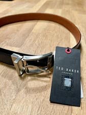 Image of Ted Baker Genuine Leather Reversible Belt (Blue / Brown) Size 30 Brand New
