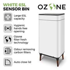 Image of Tower Ozone Sensor Bin with Legs, Large 65L, Hands Free, White, T938022WHT