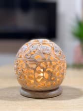Image of Handmade Soapstone Elephant Tealight Holder Cream Stone Candle Decor