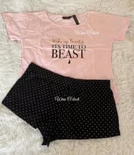 Image of Ann Summers Wake Up Beauty T Shirt & Shorts PJ Set Pink Size M - 12/14