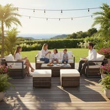 Image of Rattan Sofa Set Garden Patio Furniture Set Outdoor Lounge Settee Coffee Table