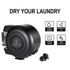 Image of 30m Washing Line Double Clothes Reel Retractable Wall Mounted Indoor & Outdoor