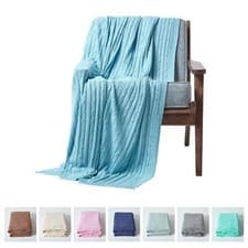 Image of Cotton Cable Knit Throw, Blue, Grey, Green, Pink, Natural, Chocolate