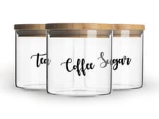 Image of Set of 3 Glass Storage Jars With Wooden Lids - 550ml