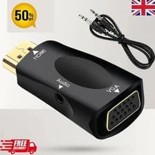 Image of HDMI to VGA Adapter Converter with 3.5mm Audio Jack Cable Male to Female Connect