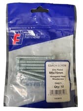 Image of ForgeFix 10CS670 Coach Screw Hexagon Head Single Thread ZP M6 x 70mm Bag 10 FORC