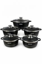 Image of 5 Piece Ceramic Die-Cast Non-Stick Cookware Set Black 20 24 28 32cm Induction