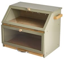Image of Bamboo Bread Bin Double Layer Kitchen Storage Box Large 2 Tier Cutting Board UK