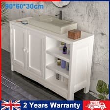 Image of White Bathroom Under Sink Cabinet Basin Storage Cupboard Vanity Unit With 2 Mftf