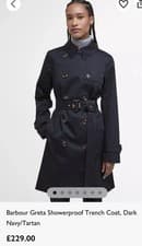 Image of RRP£229 Barbour Greta Trench Coat, Dark Navy/Tartan, 14