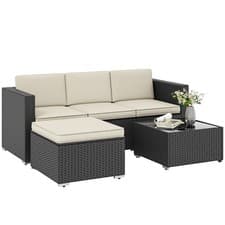 Image of Outsunny Garden Furniture Set w/ Padded Cushions Corner Sofa Set, Black