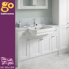 Image of Traditional Semi Recessed Bathroom Basin White Ceramic Sink 1 Tap Hole Overflow