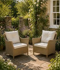 Image of Wicker Rattan Garden Chairs Outdoor Patio Furniture Bistro Cushion Armchairs Set