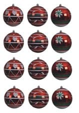Image of Box Of 12 Red & Green Frosted Effect Shatterproof Mixed Christmas Tree Baubles