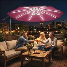 Image of 3 m Garden Cantilever Parasol with Solar Light, Overhanging Umbrella