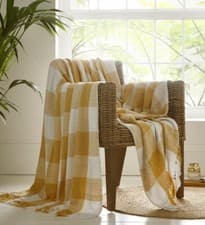 Image of Epsom Throw Ochre Woven Tassel Ends 180cm x 250cm Cotton