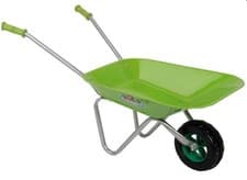 Image of Children's Green Metal Wheelbarrow Kid's Small Size Outdoor Toy Gardening Fun