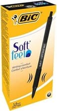 Image of Bic Soft Feel Ballpoint Pen, Medium Point (1.0 mm), Black Ink, Box of 12 - Writ