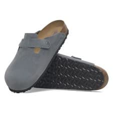 Image of Birkenstock Boston Gray Suede Leather Soft Footbed Clogs