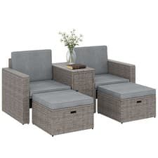 Image of Outsunny 5 Piece Rattan Garden Furniture Set w/ Storage Table, Dark Grey