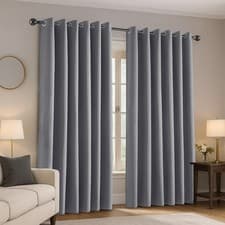 Image of 100% Blackout Eyelet Curtains Ready Made Ring Top Thick Curtains With 2 Tiebacks