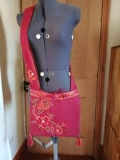 Image of Accessorize Berry Colour Fabric Embroidered And Beaded Cross-bodie/Shoulder Bag